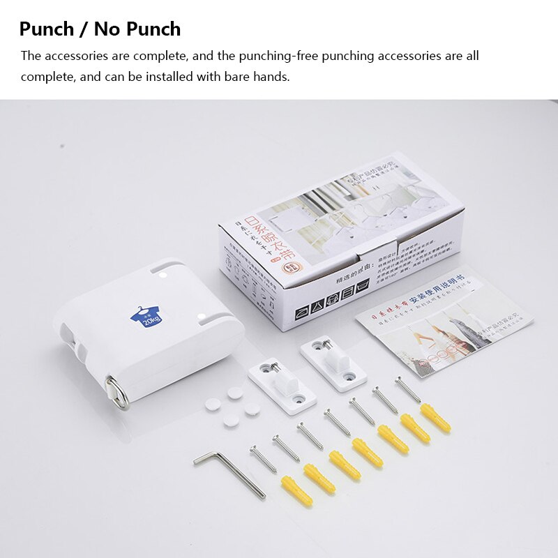 Onzichtbare waslijn voor binnen met ophanggat, uitschuifbaar waslijntouw, droogrek voor balkon, geen boren nodig