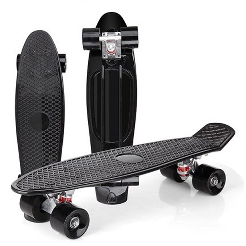 22inch Skateboard Fish Board Mini Cruiser Children Scooter Longboard Skate Boards Adults Candy Penny Board Wheel Truck Bearings: Black