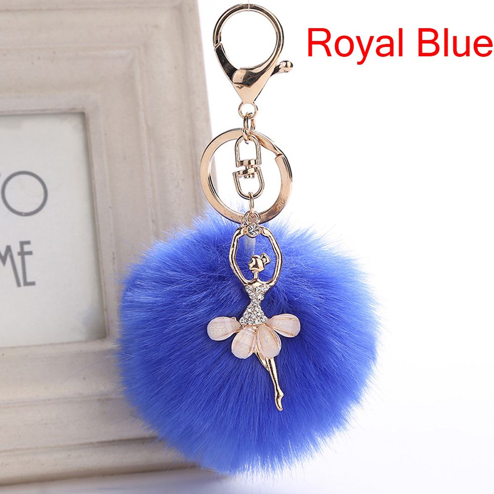 Cute Faux Rabbit Fur Key Ring Fluffy Ballet Girl Car Keychain Key Chain Women Bag Keys Accessories: Royal blue