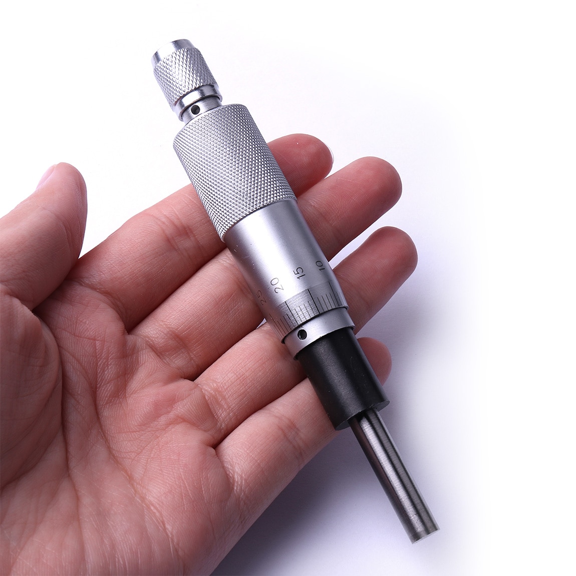 1Pcs Silver Flat Needle Round Type Micrometer Head 0-25Mm*0.01mm With Knurled Adjustment Knob Micrometer Head Measurement Tool