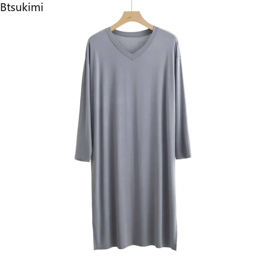 Men's Pajamas Robes Casual Mid-long Knee Length Modal Home Clothes Soft Smooth Stretch Bathrobes Male Sleepwear Dress