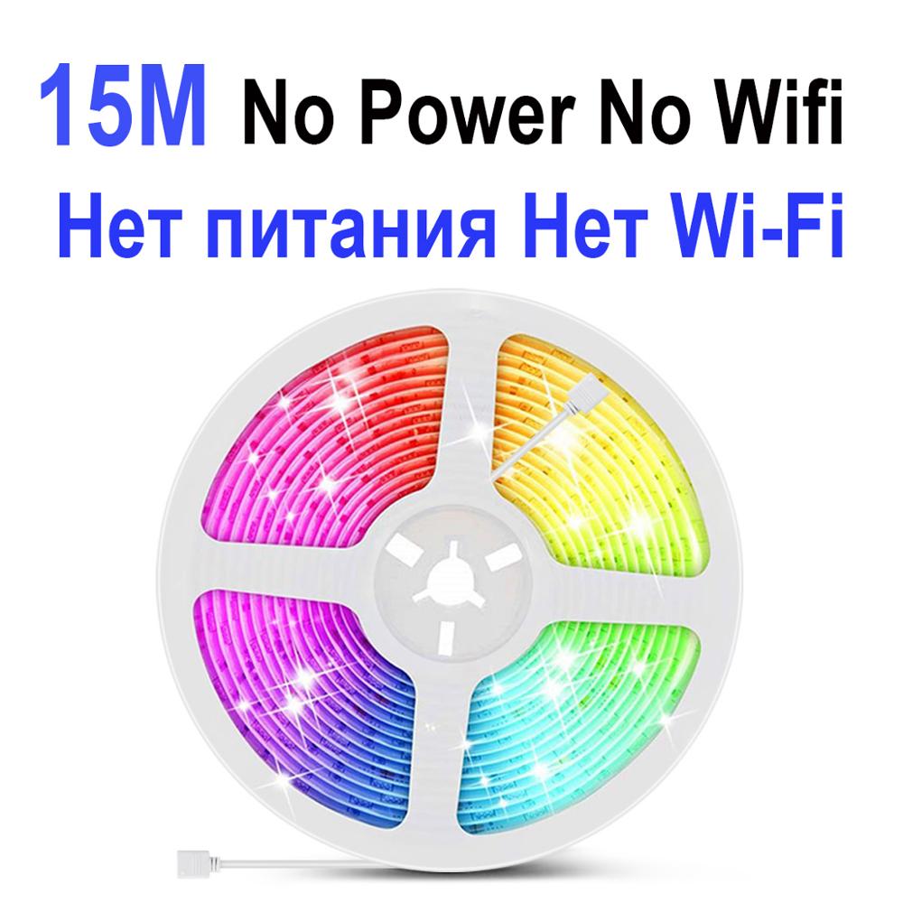 Wifi tuya smart musik led strip lys tv baggrundsbelysningssæt med alexa google home 5050 rgb dæmpbar 5m 10m 15m dc 12v stemmestyring: 15m ingen stik ingen wifi