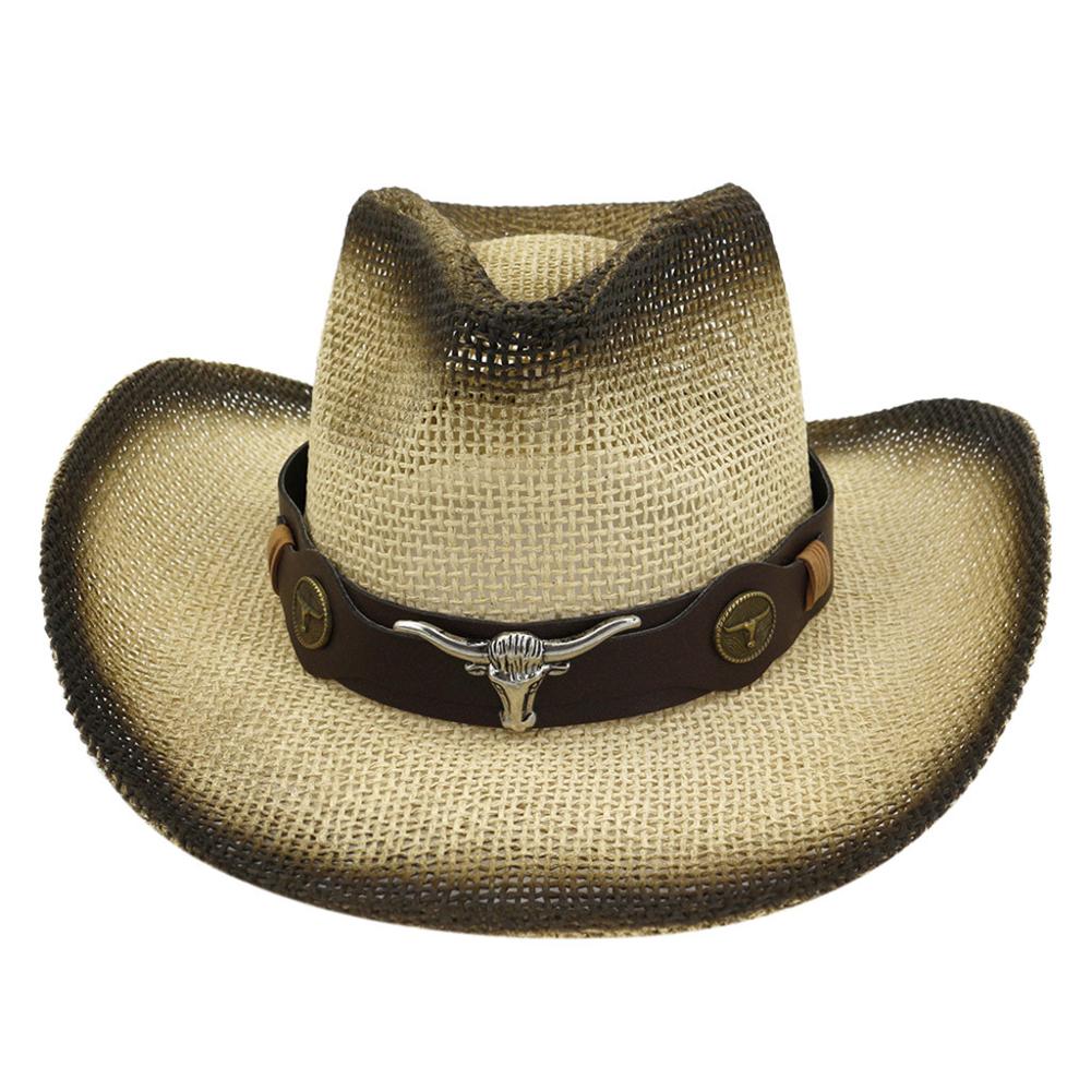 Western cowboy ridehat beige kaffe kaki hvid mænd kvinder retro læder bælte bred skygge hat  #4 j 12: Beige