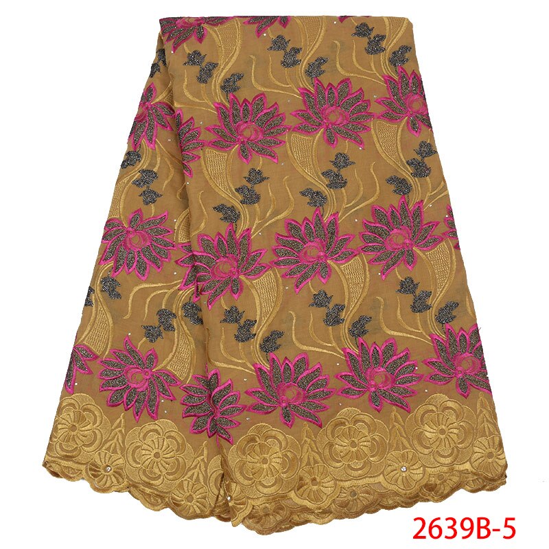 Latest african laces swiss lace dry lace fabrics cotton lace fabric with stones KS2639B-4