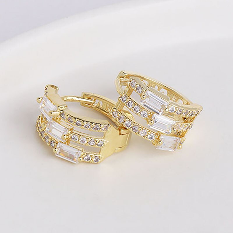 ZHINI Gold Ear Clip Small Earrings for Women Luxury Crystal Zircon Stud Earring ar Cuff Jewelry Party