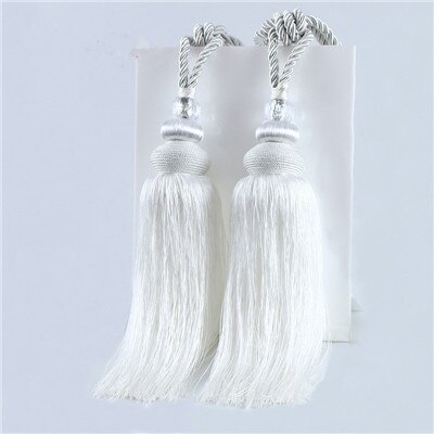 XWL rideau de boules de cristal 2 pièces | Cordes suspendues à tirettes, ceintures avec franges et franges, accessoires de rideau, liaison de pierreries, décor: White