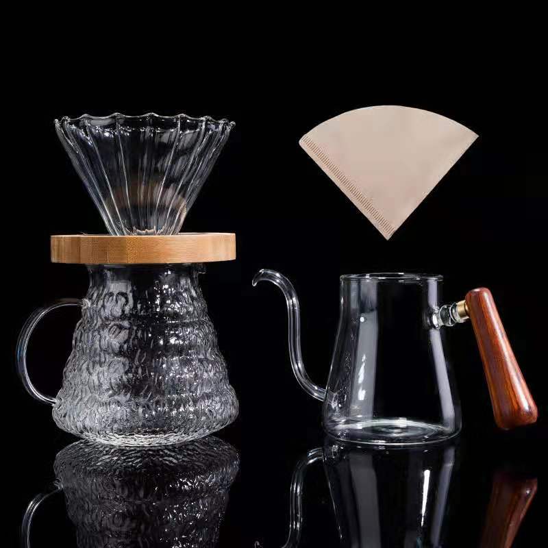 Coffee Three-piece Set with Coffee Paper Coffee Thread Coffee Sharing Pot, Reusable Glass Pot Coffee Pot Set V60 Coffee Set: Three-piece suit
