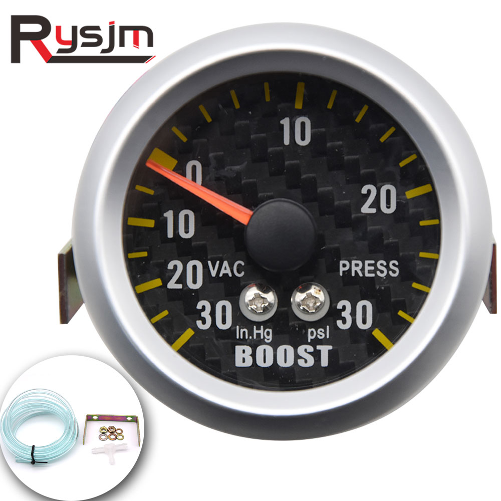 2 "52Mm Auto Turbo Boost Gauge + Sensor -30 ~ 30 Psi Analoge Carbon Fibre Gezicht meter Witte Achtergrond Licht Vacuüm Meter