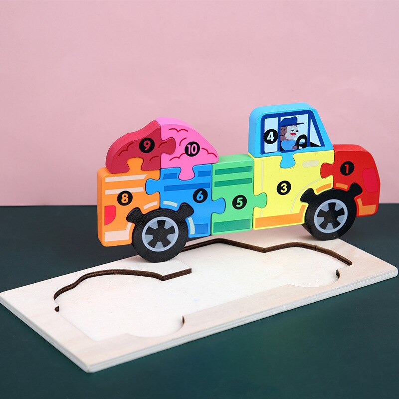 3D Holz Puzzle Digitale Farbe Kognitiven Frühen Lernen Lernen Kognitiven Jigsaw Spaß Interaktive Puzzle Spielzeug: E car