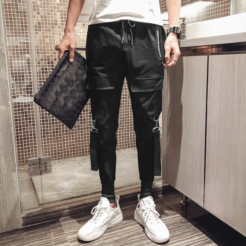 Pantalones pitillo con varios bolsillos para hombre, pantalones de chándal rasgados de estilo Hip Hop con de telas combinadas, pantalones para correr, Pantalones largos casuales de para hombre: L