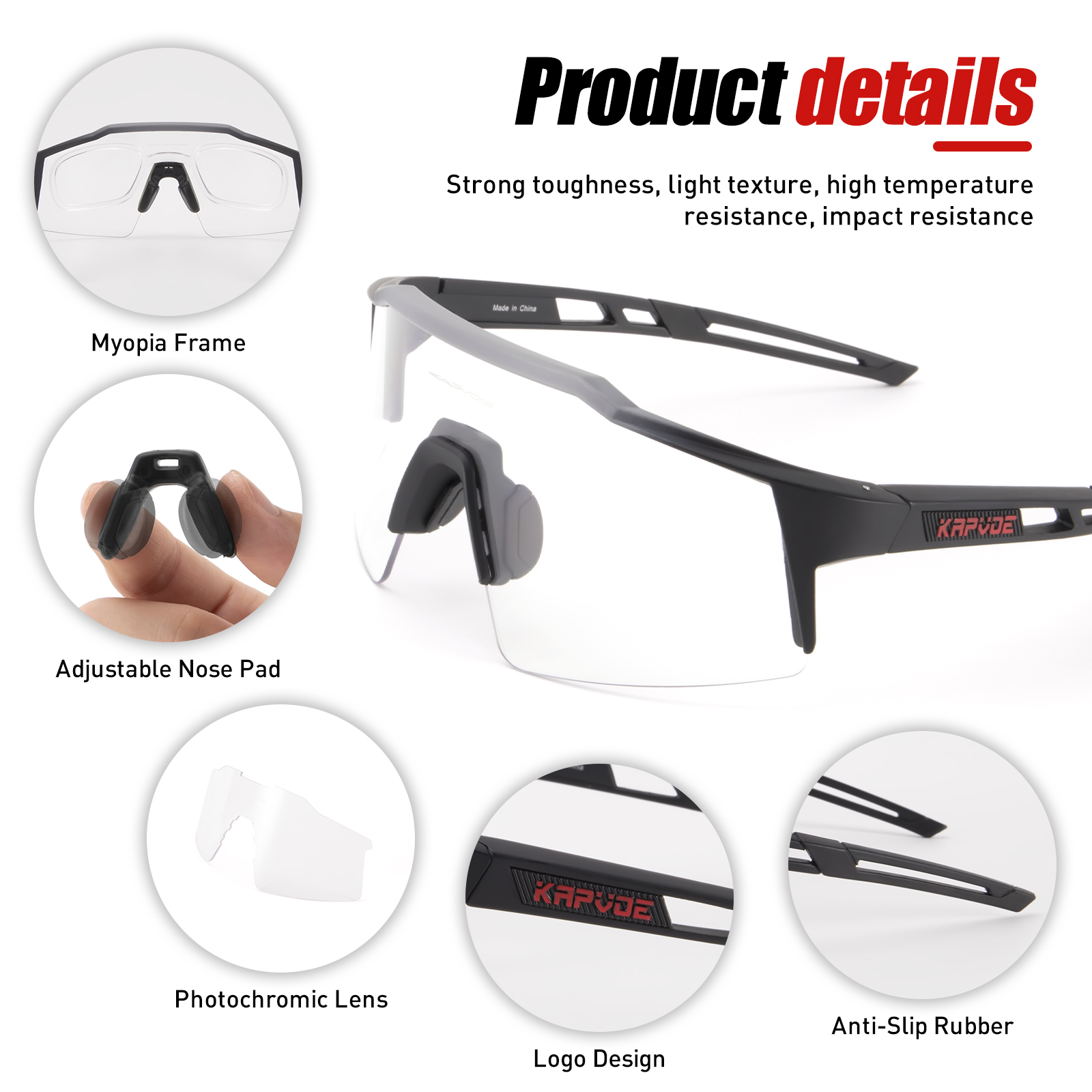 Kapvoe fotokromatiska cykelsolglasögon för män kvinnor cykelglasögon ridning körning  uv400 mountainbikeglasögon glasögon sport