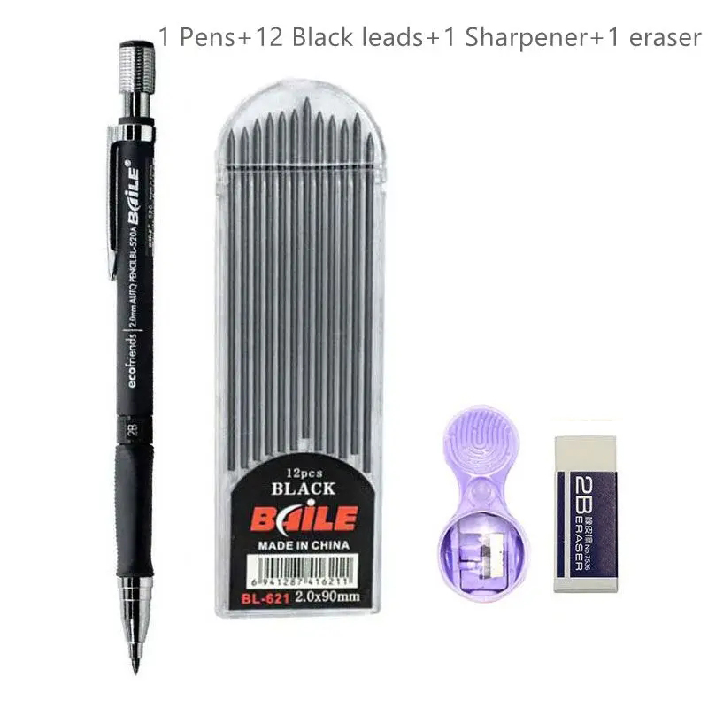 2.0mm Mechanical Pencil Set 2B Automatic Pencils with Color/Black Lead Refills for Draft Drawing, Writing, Crafting, Art Sketch: Yellow