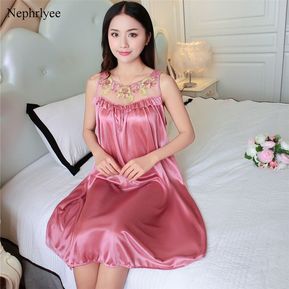 Summer Night Dress For Women Night Gowns Sleepwear Nightwear Embroidery Nightgown Women Loose Homewear SLP150: Design A