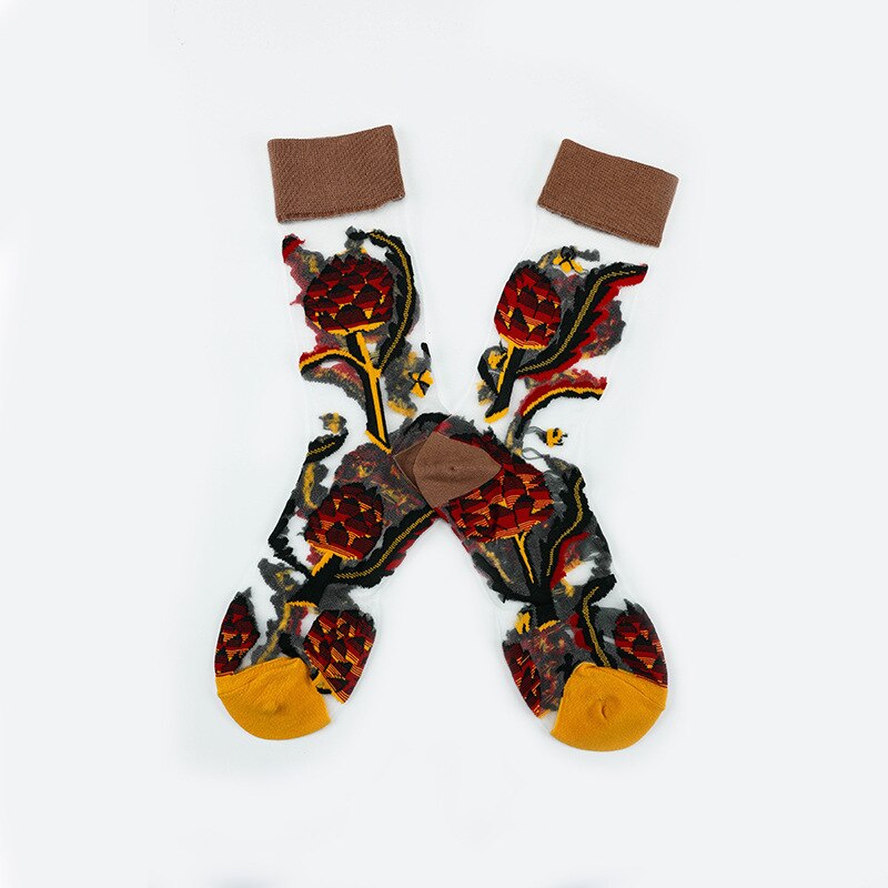 Japanese Korea Style Casual Transparent Crystal Silk Trend Women Socks Cartoon Fruit Ultrathin Glass Silk Socks Meias: Red