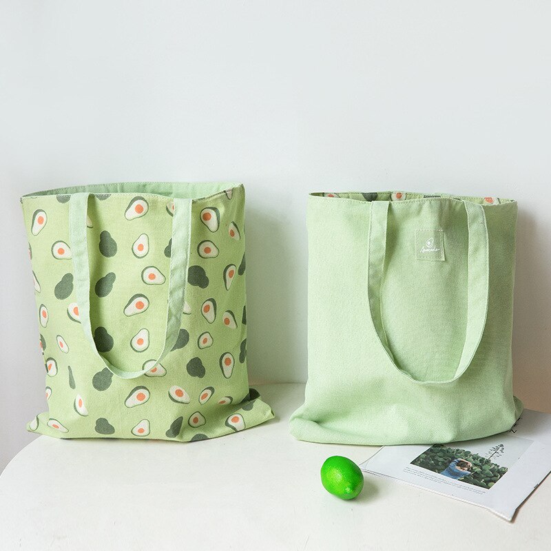 Stof dobbelt-sidet dobbelt-formål håndtaske bomuld og linned håndtaske indkøbspose: Grøn