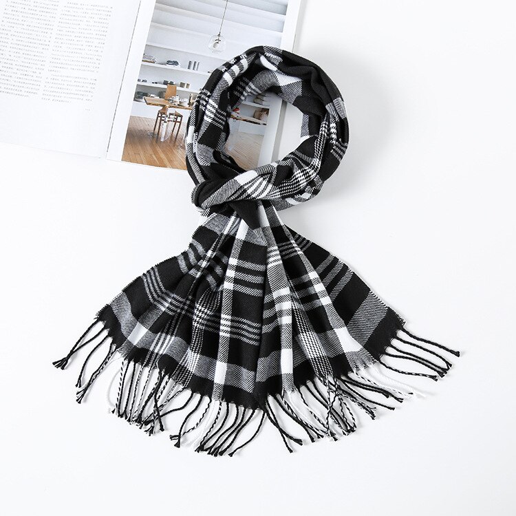 Kleurrijke Kasjmier Sjaals Herfst Winter Leuke Zachte Plaid Vrouwen Sjaal Warm Dames Sjaal Lange Wrap pashmina Unisex Vrouwelijke: White balck7