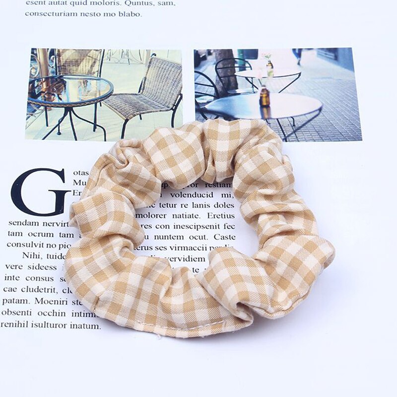 Primavera otoño malla a cuadros Anillo para el pelo del intestino grueso mujeres niñas Scrunchies telas accesorios para el cabello: Caqui