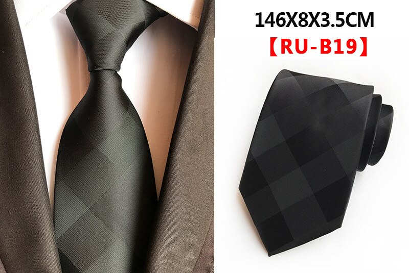 Ricnais 8cm Formal Tie Brown Yellow Plaid Striped Silk Necktie Suit Mens Silk Neck Tie For Man Business Wedding Party Gravata: 19