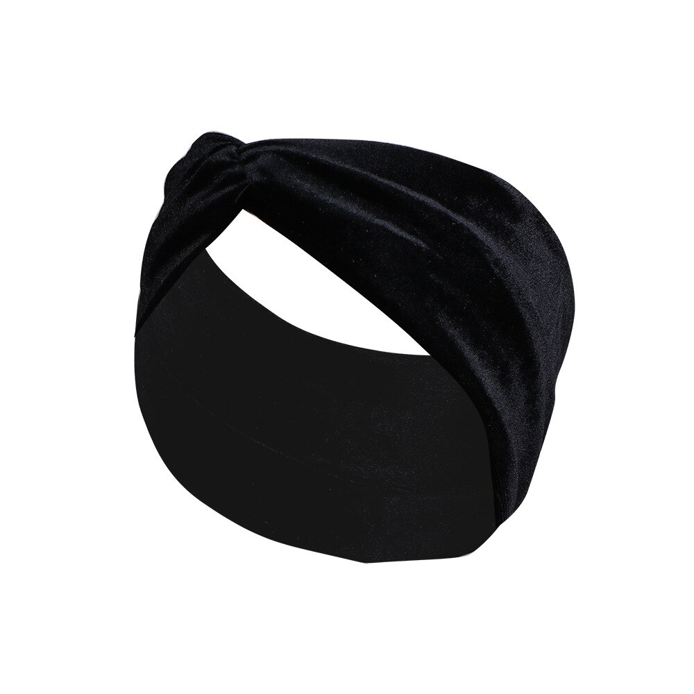 Bandeau en velours doré, couleur unie brillante, nœud croisé polyvalent, accessoires de cheveux pour femmes, Turban large pour dames: BA