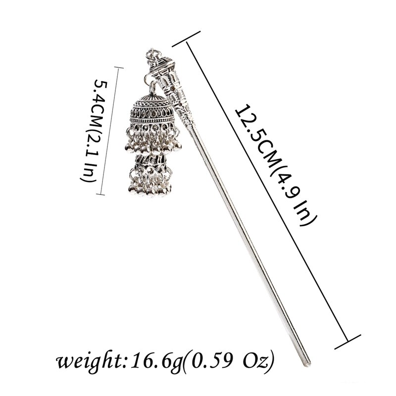 Épingle à cheveux en forme de cloches indiennes, Vintage, couleur argent, pendentif de pompon en perle ethnique, bâtons de cheveux, bijoux: Style 2