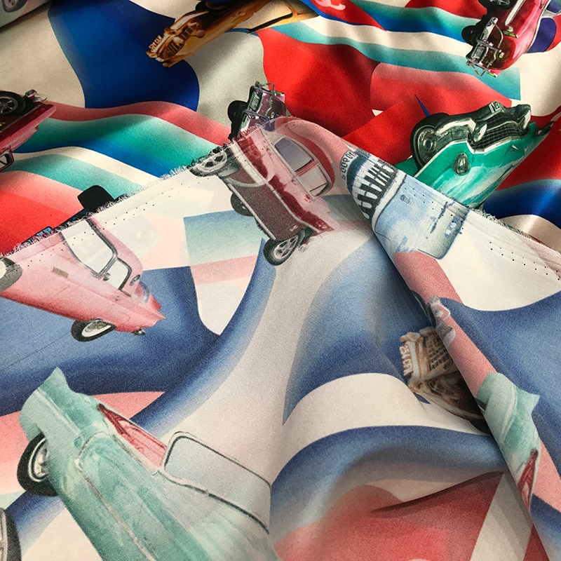 Stretch satin fabric cloth per meter material printed dress garment sewing handmade DIY fabric cloth express