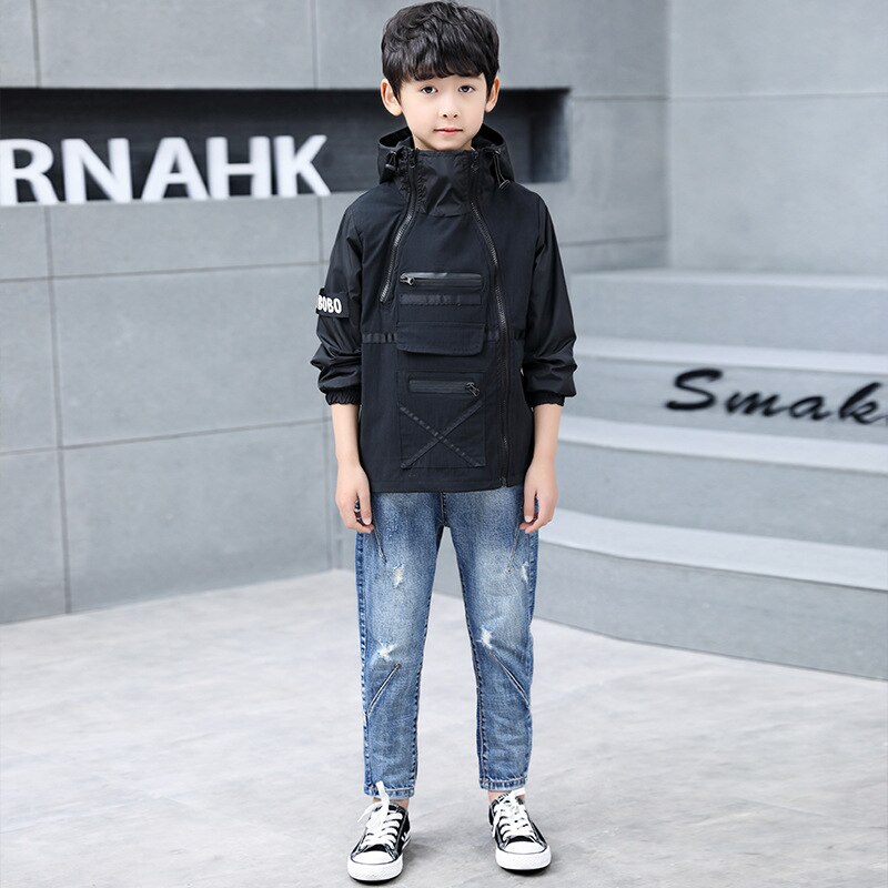 Children outerwear teenager trench coats boys coats and jackets letter printed boys' hooded Windproof kids jacket windbreaker: 6T