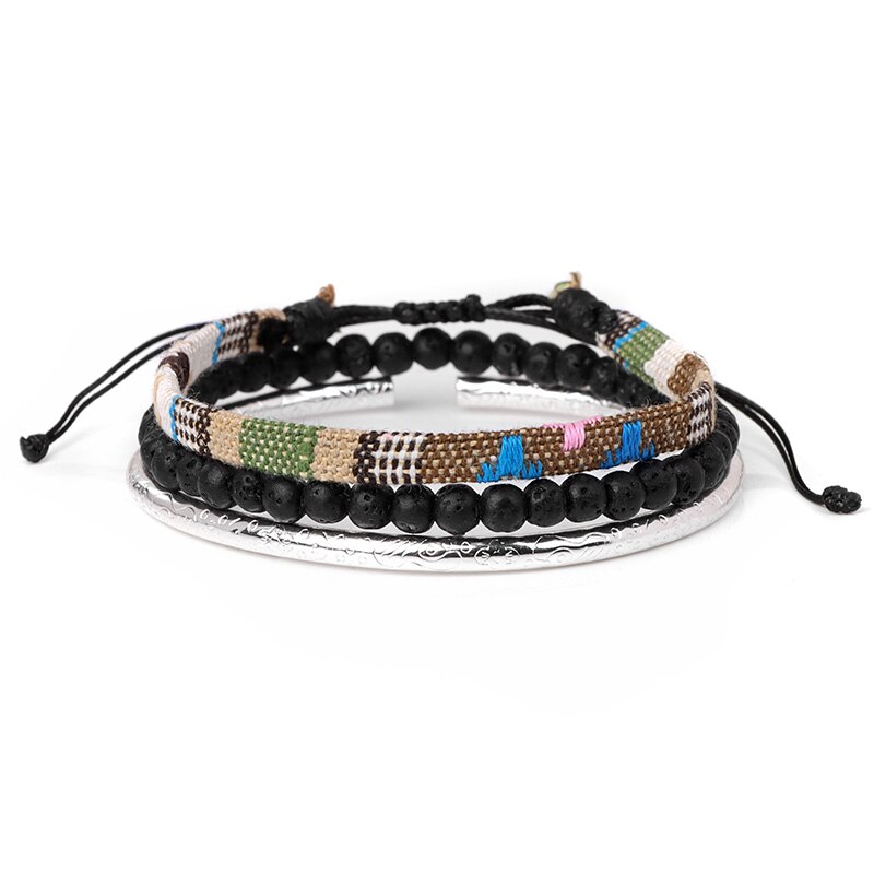 W stylu bohema z bawełny splot liny bransoletki przyjaźni dla kobiety mężczyźni Mini bransoletka z koralików Lava zestaw Handmade bransoletki biżuteria etniczna prezenty: 4.