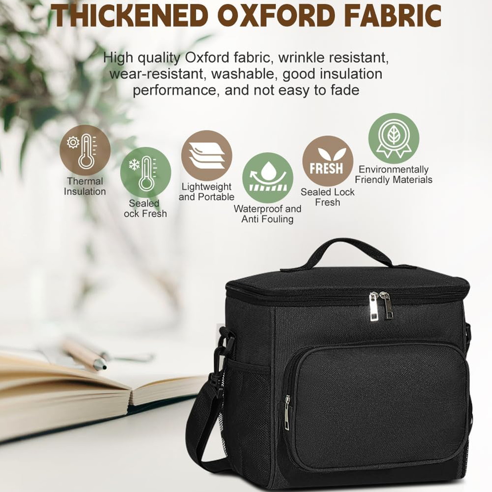 Multifunctional Lunch Bag for Teenage Black Color Picnic Meal Box Waterproof Lunch Box Gold Letter Printing Series