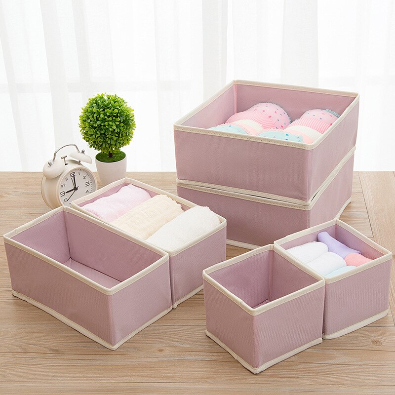 Cajas organizadoras de ropa interior de tela no tejida, armario plegable, cajas de almacenamiento para dormitorio, organizadores de cajones ecológicos para cosas pequeñas, 6 piezas: Rosa