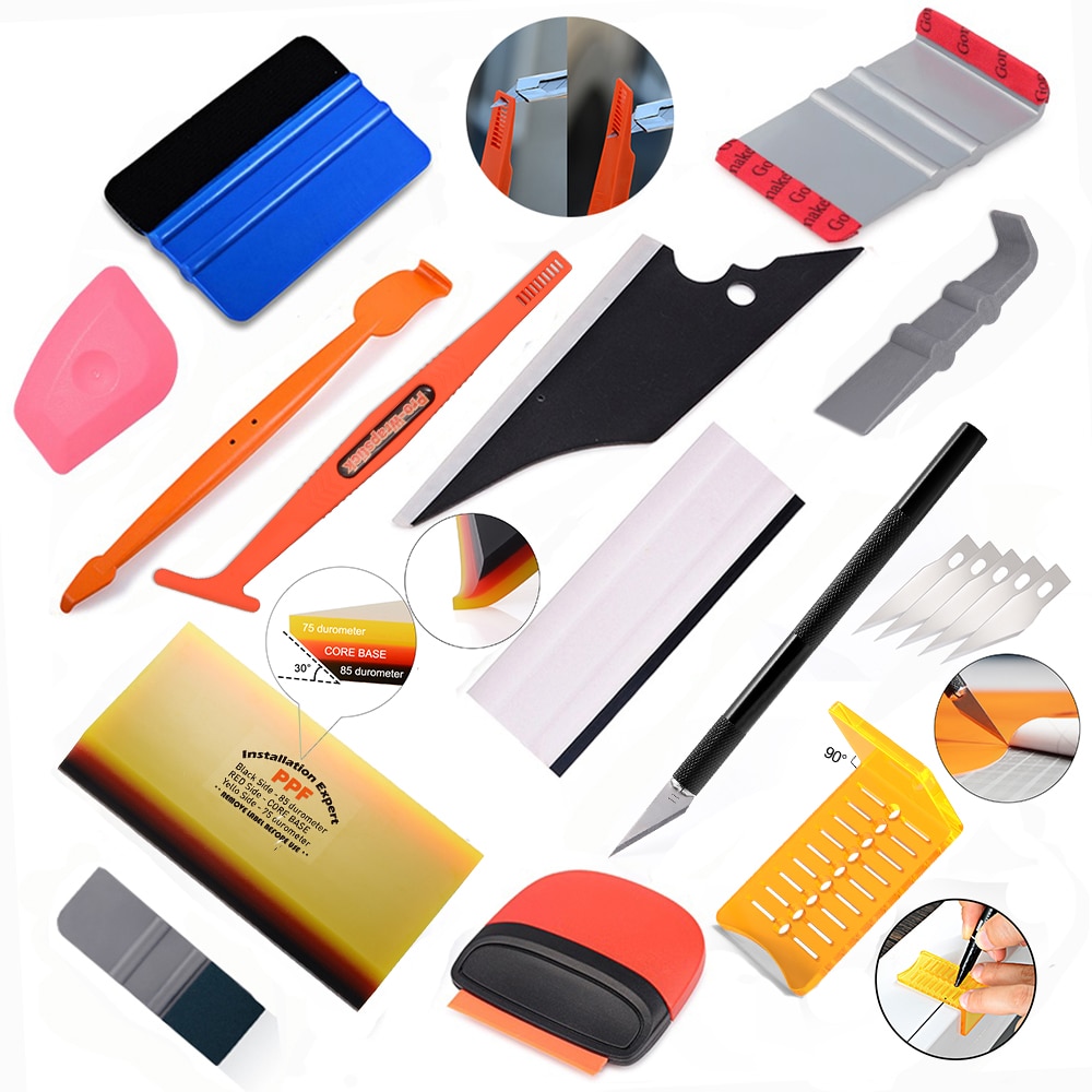 FOSHIO Auto Zubehör Kit Carbon Fiber Vinyl Wrapping Werkzeuge Auto Film Aufkleber Wrap Schaber Messer Fenster Tönung Rakel Set