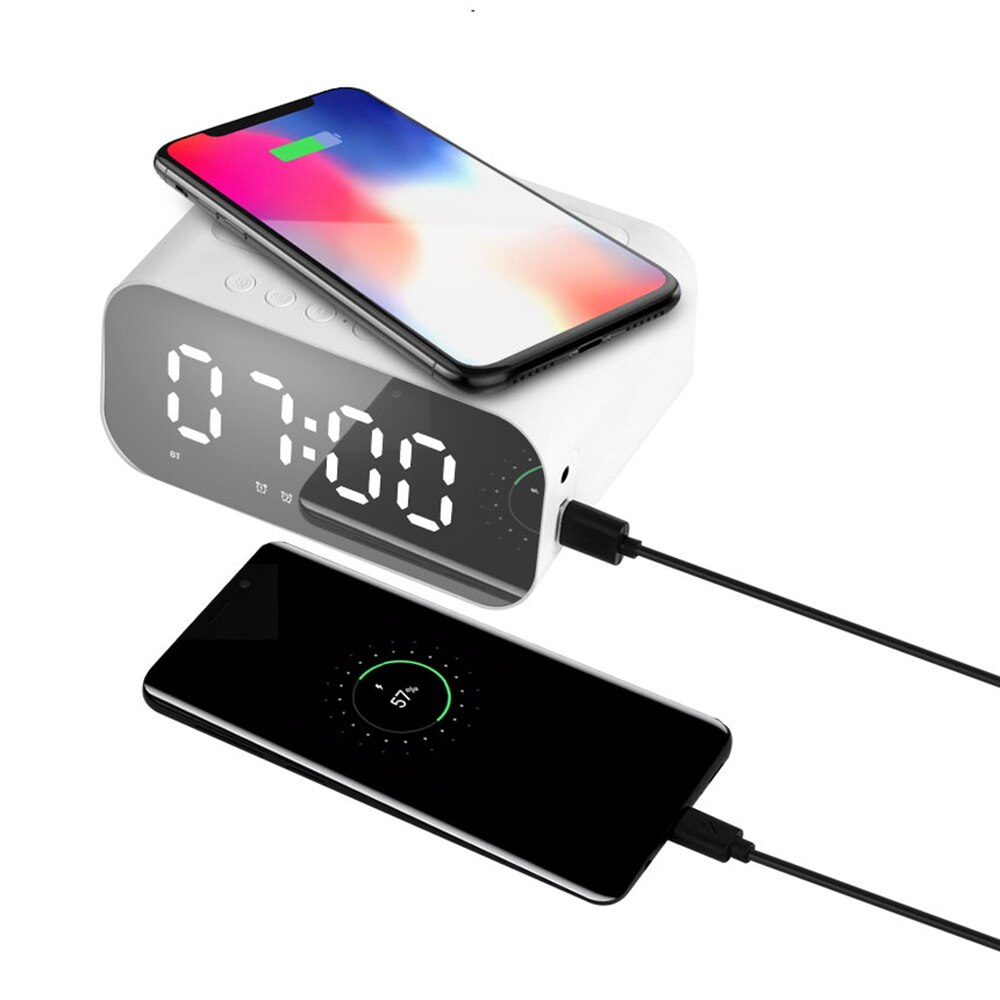 KKmoon BT Speaker LED Digital Clock Multifunctional Sound Box Desk Clock Radio Wireless Charging Device Alarm Clock Home Office