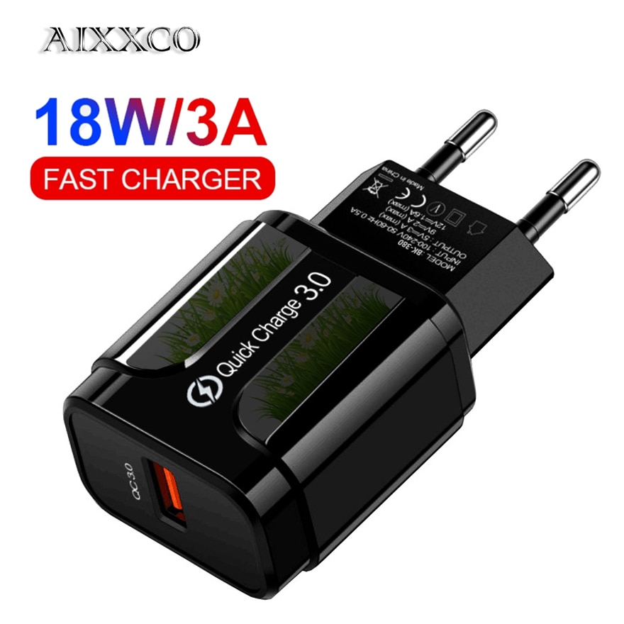 AIXXCO 5V 2A EU Plug LED Light 2 USB Adapter Mobile Phone Wall Charger Device Quick Charge QC 3.0 Mobile Charger Fast Charger