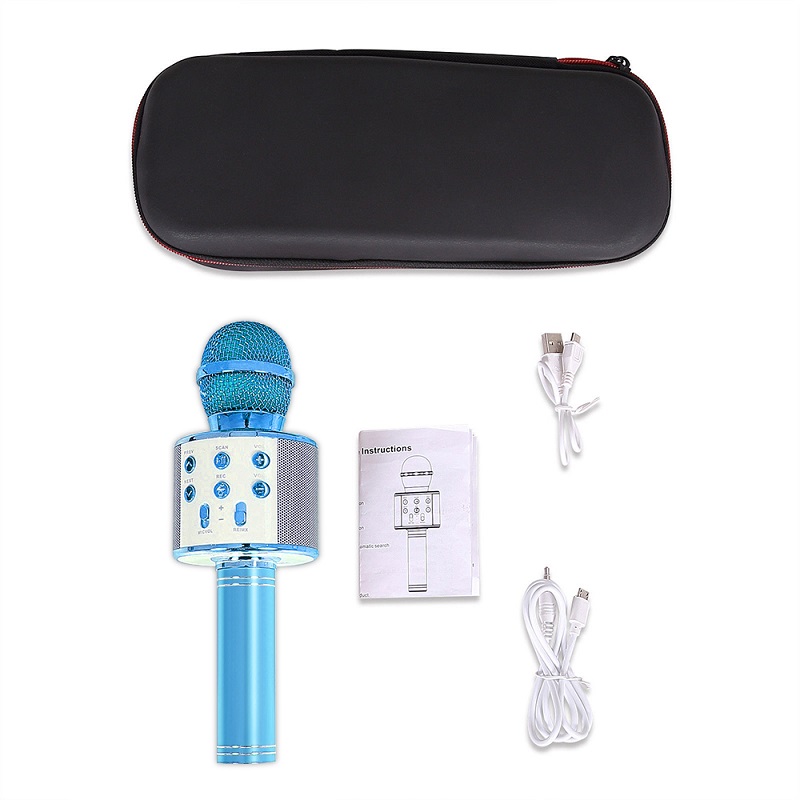 WS858 Microphone sans fil Bluetooth haut-parleur karaoké Version haut de gamme micro KTV lecteur téléphone Mike pour ordinateur scène conférence: blue