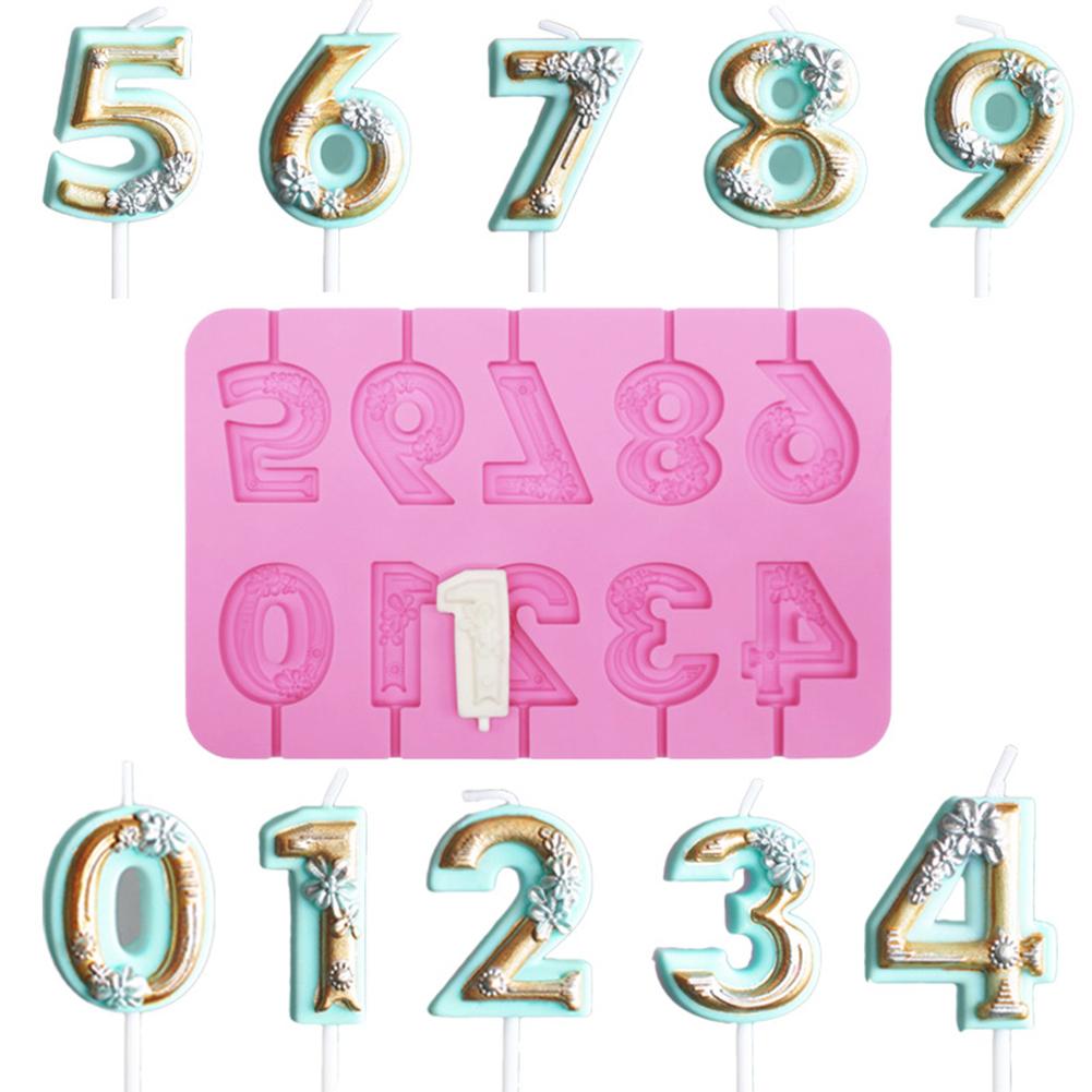 DIY 0-9 Number Silicone Mold Rose Candle Birthday Cake Lollipop Biscuit Chocolate Mold Heat Resistant Number Shape Silicone Mold