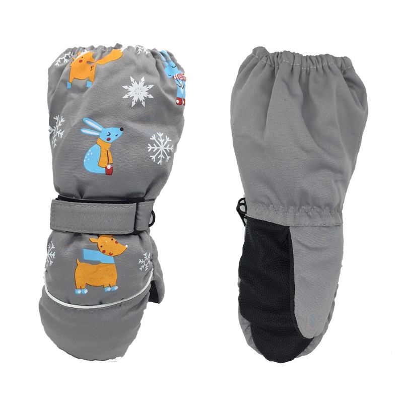 Winter Neue Kinder Druck Cartoon Deer Kaninchen Verdickung Ski Handschuhe Kinder Winddicht Wasserdicht Nicht-slip Lange ärmeln Fäustlinge c6UF: GRAY