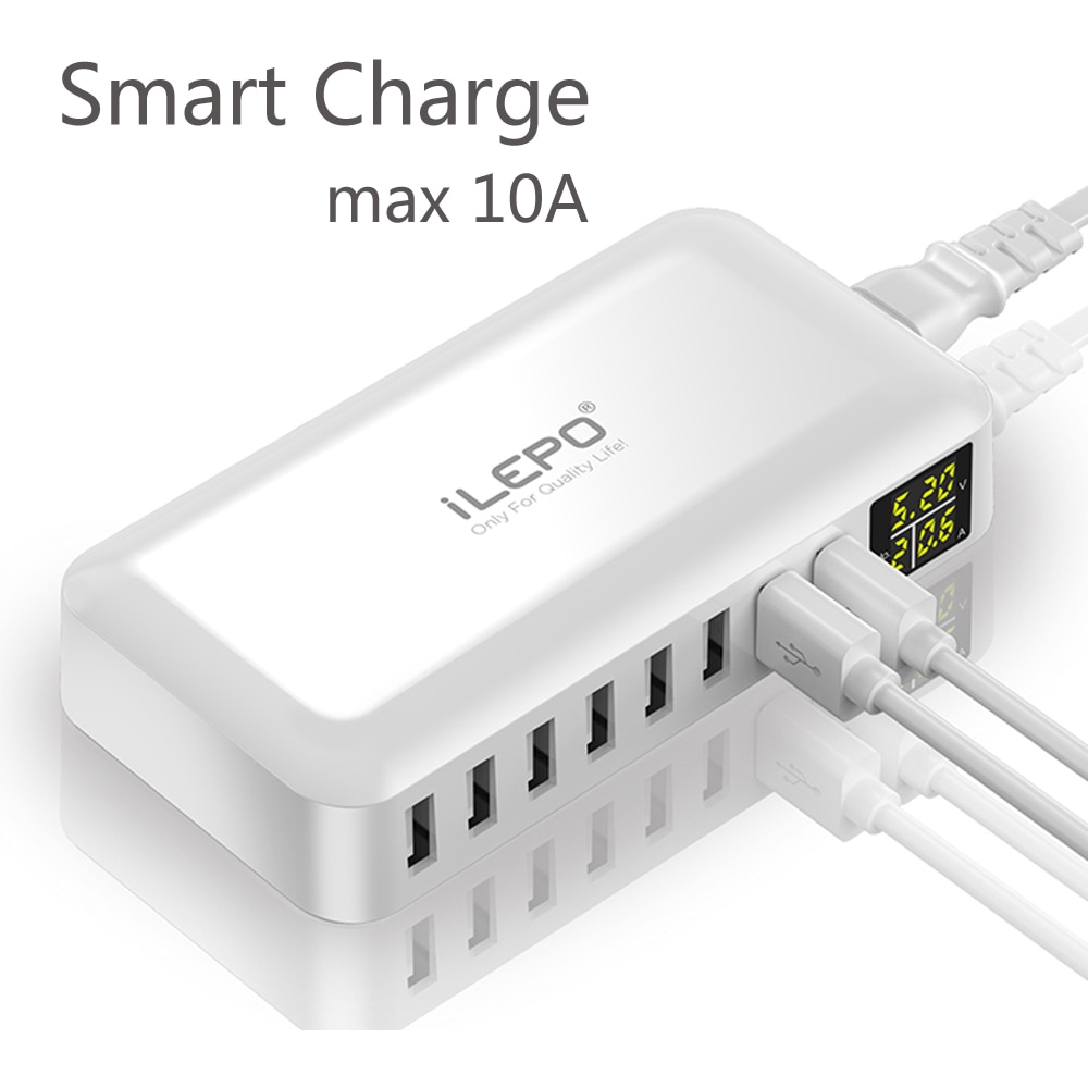 ILEPO 60W 8 Port USB Fast Charger QC3.0 HUB Smart Quick Charge LED Display Multi USB Charging Station Mobile Phone Desktop Home