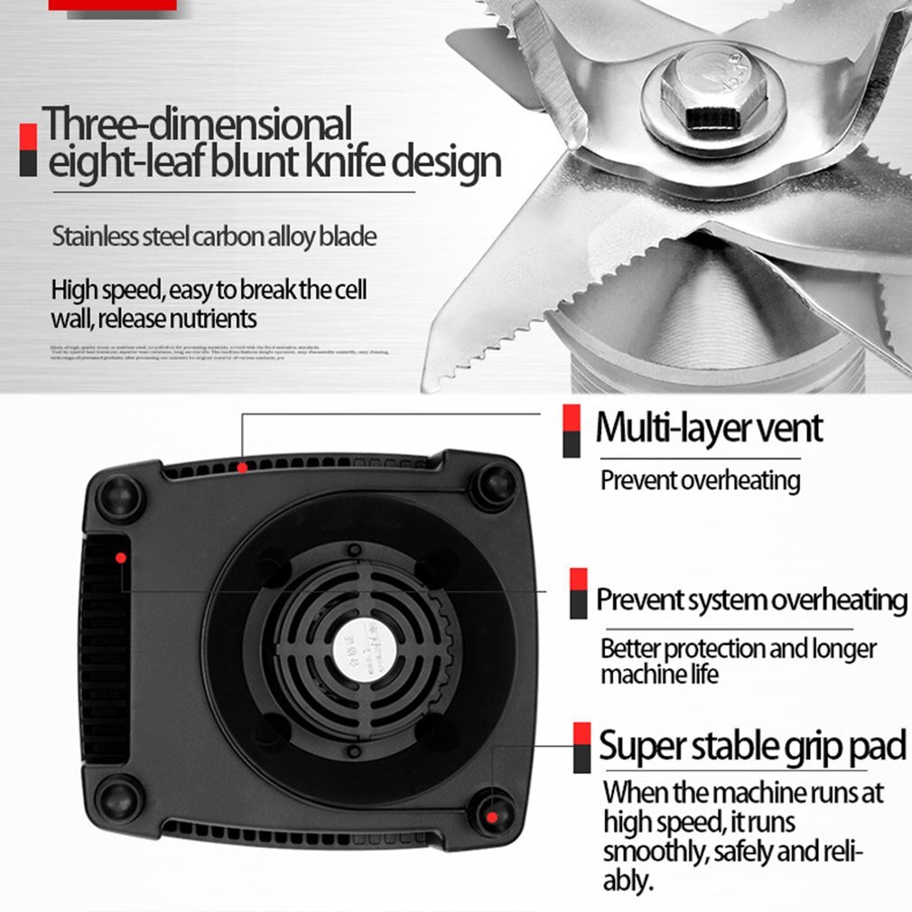 2200W High Speed Blender Mixer with 8 Blade Fruit Juicer Food Processor Ice Crusher Smoothie Machine 2.0L