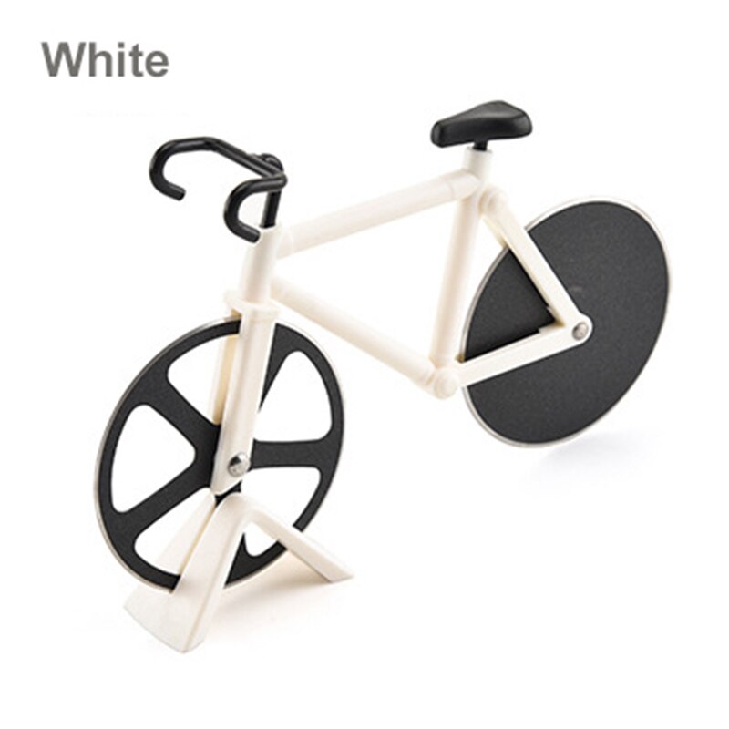 Cykel pizza cutter hjul rustfrit stål to hjul knive cykel form pizza skære værktøjer køkken gadgets: Hvid