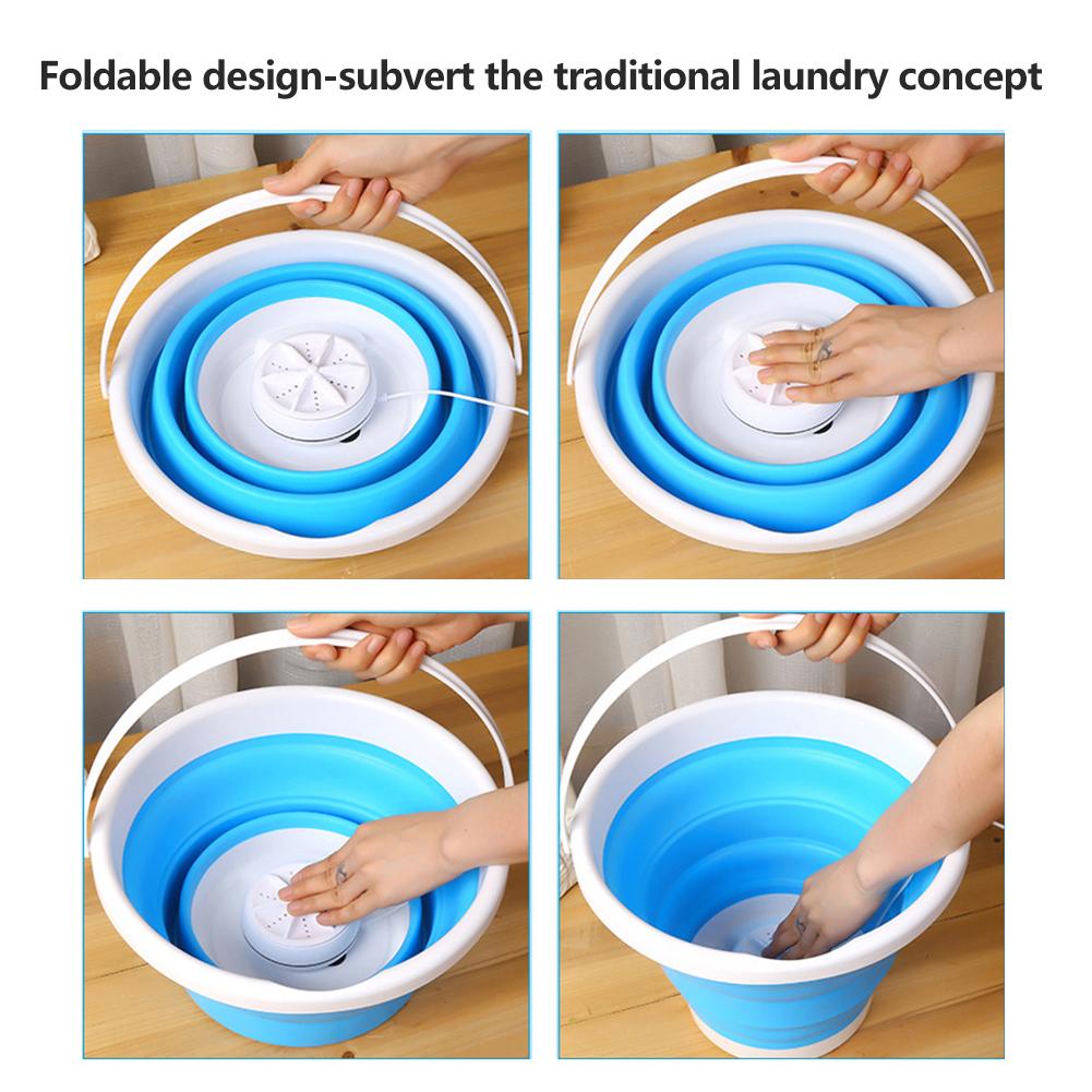 Mini lave-linge pliable tournant les Turbines à ultrasons laveuse USB chargeant 3-en-1 Mini Machine à laver Turbo Portable