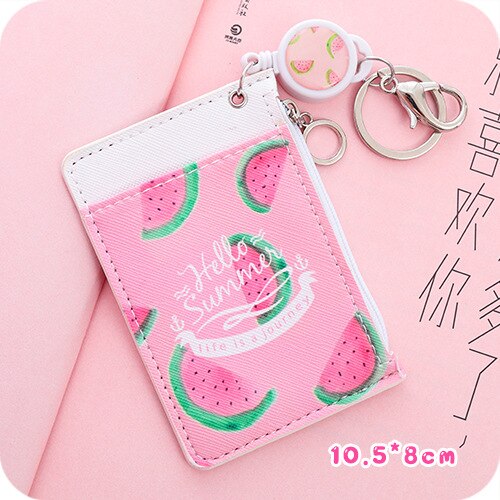 Cute Retractable Reel Coin Purse Women Mini Slim Wallet Student PU Small Clutch Female Cartoon Card Holder Bag Wallet: watermelon