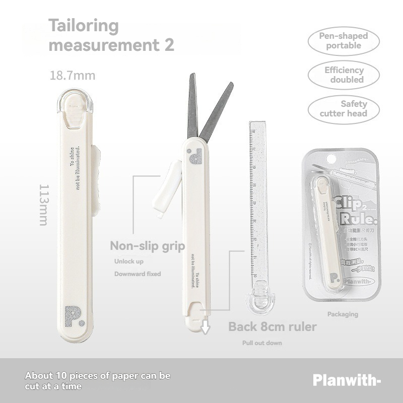 Mini tijeras portátiles 2 en 1, cúter de papel, bolígrafo de bolsillo multifuncional con forma de álbum de recortes, herramientas de arte para tallado y corte, 1 ud.: Gris claro