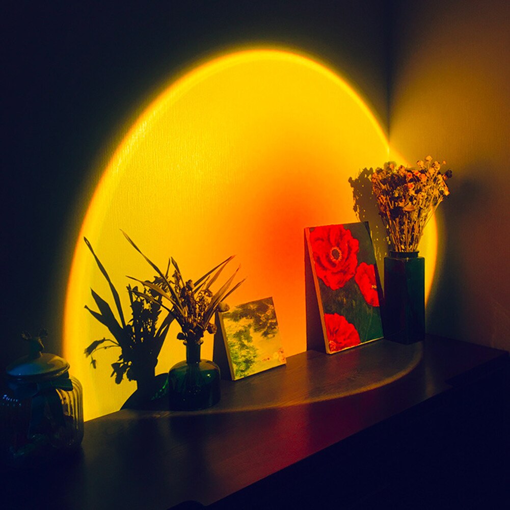 Proyector de luz Led de noche para niños y niñas, lámpara de escritorio con proyección de sol, color rojo atardecer, arcoíris, USB, decoración de pared del dormitorio