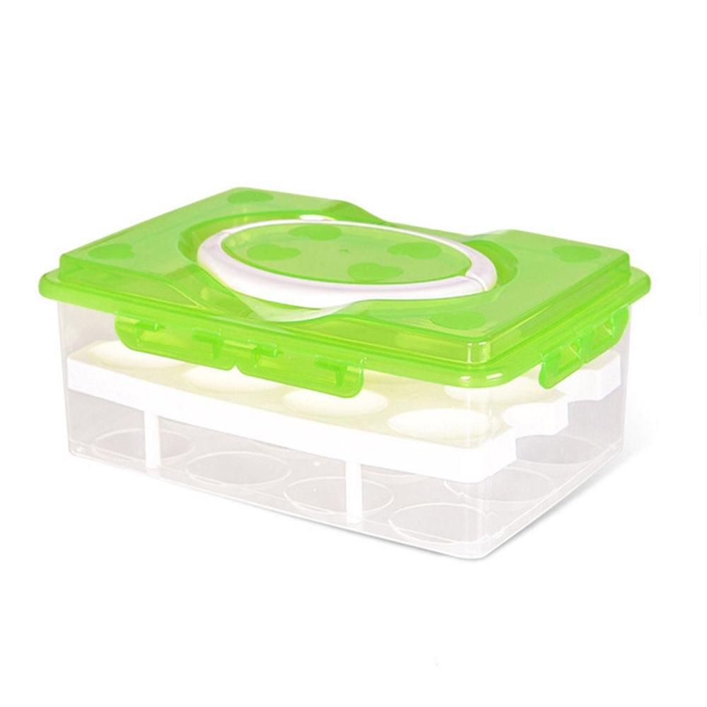 24 gitter æg kasse mad container arrangør bekvem opbevaring kasser dobbelt lag holdbare multifunktionelle skarpere køkkenprodukter: Grøn