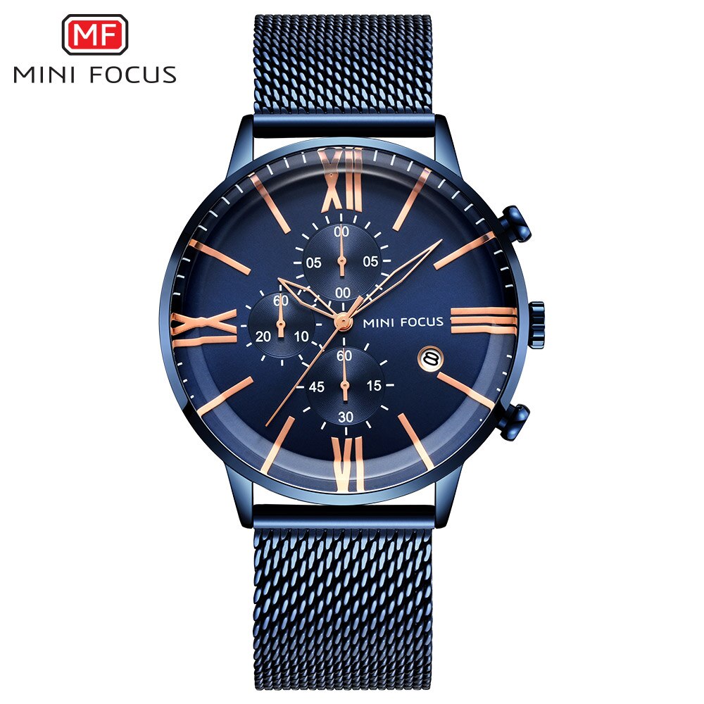 Mode Merken Chronograaf Waches Mannen Quartz Sport Horloge Waterdicht Rose Goud Luxe montre homme saat erkekler: Blue