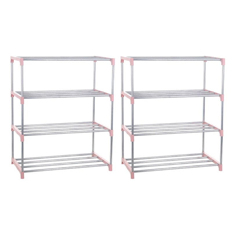 2 Stks/set Rvs Legbord Vier-Layer Eenvoudige Diy Assemblage Schoenenrek Studentenflat Thuis Verwijderbare Schoenenrek