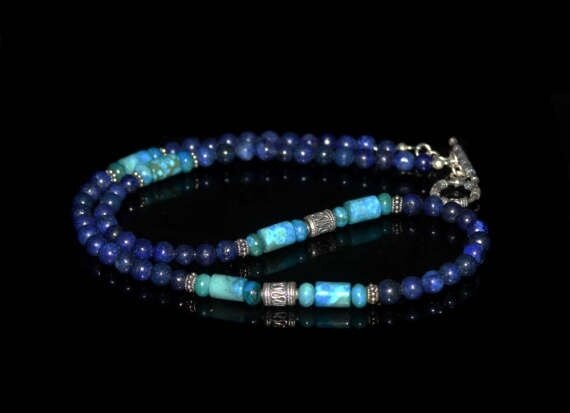 Men's Necklace Lapis Lazuli and Larimar Necklace,