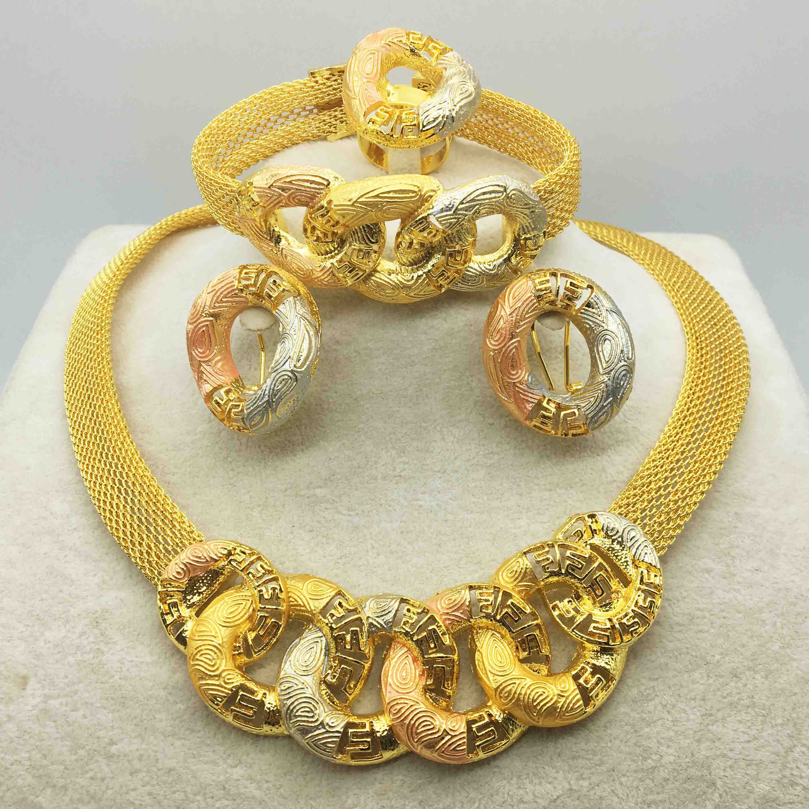 Italienske guldfarvede smykker til kvinders afrikanske perlesmykker smykker halskæde øreringe armbåndssmykker: Rose guld farve