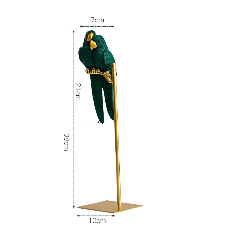 Figuras en miniatura con de loro y animal simulado de resina creativa de estilo nórdico, adornos para manualidades de pájaros, decoración moderna de oro para el hogar: GREEN B