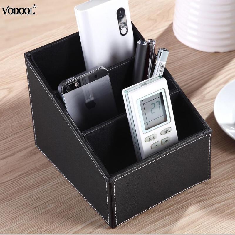 3 Cellen Pu Lederen Bureau Organizer Telefoon Houder Briefpapier Doos Make-Up Cosmetische Organizer Desk Top Case Office