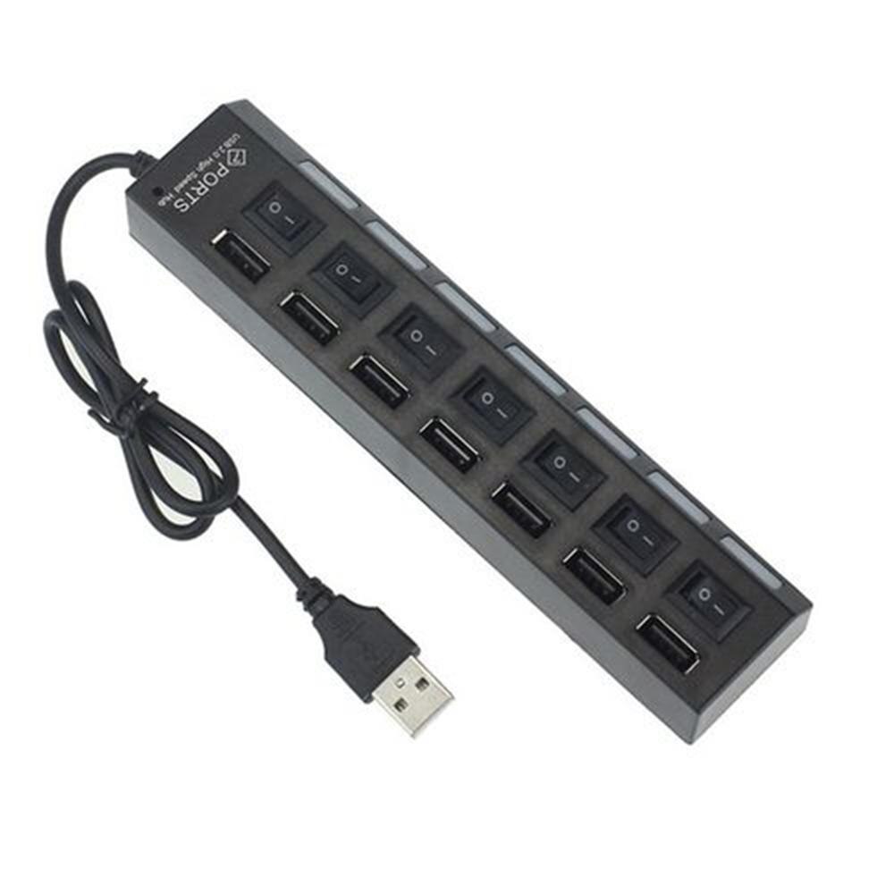 USB HUB 2.0 7 Ports Portable Micro USB 2.0 HUB Splitter With Power Adapter For PC High Speed 4.8Gbps USB Splitter HUB #280853: Black